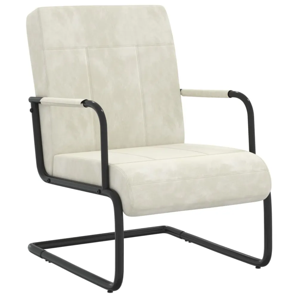 Sedia Sbalzo Bianco Crema Velluto