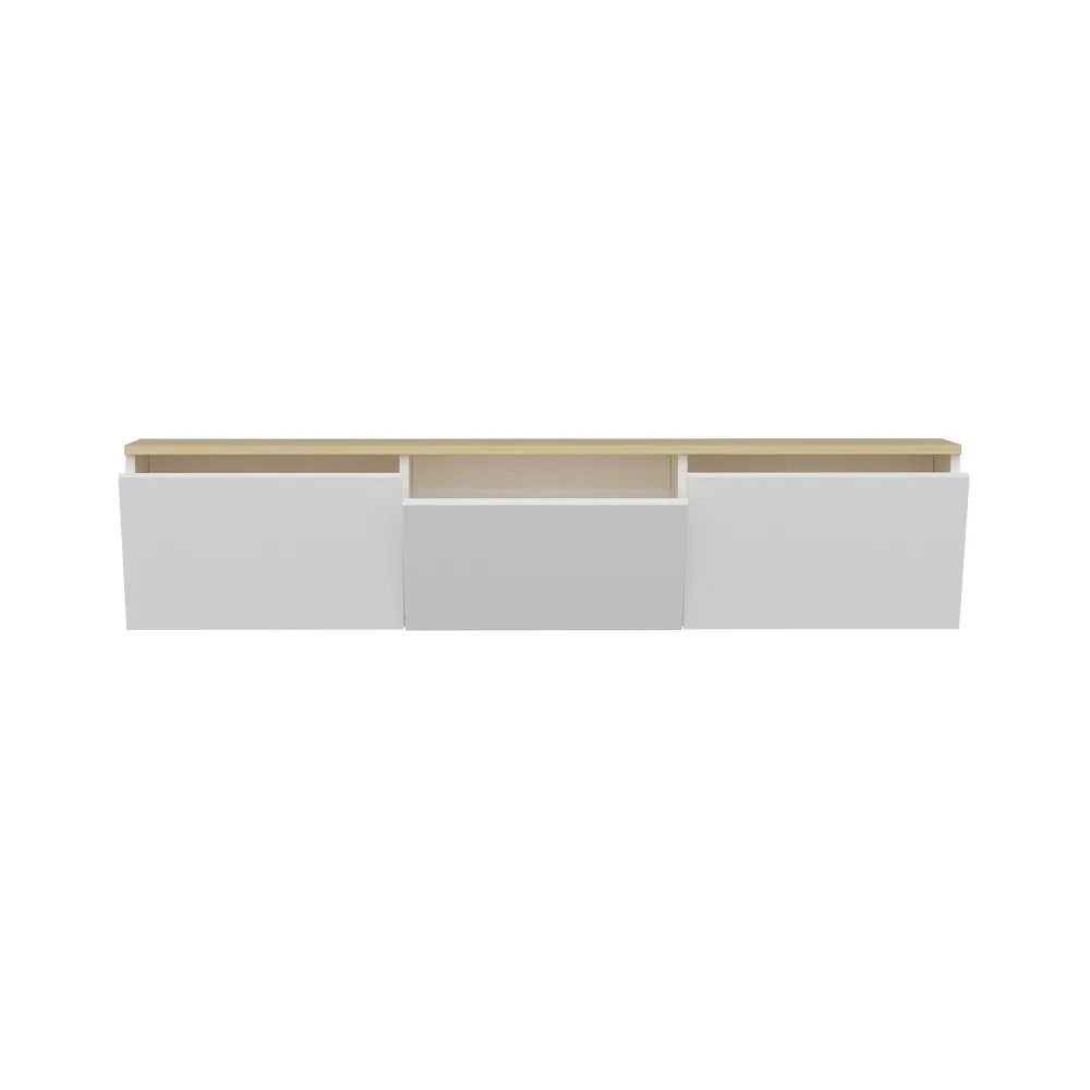 Mobile TV parete Ruxta L160cm Rovere chiaro e bianco