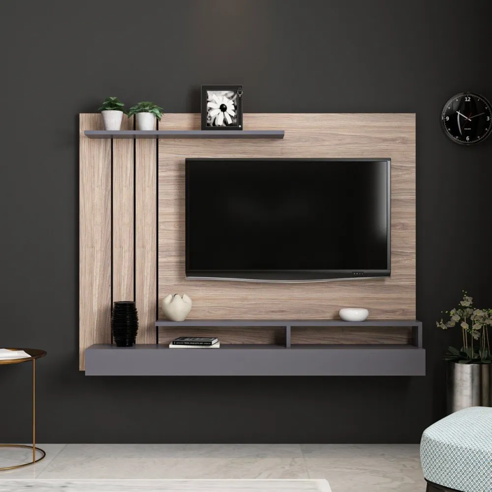 Mobile TV sospeso Lopud L157xH120cm Rovere chiaro e grigio chiaro