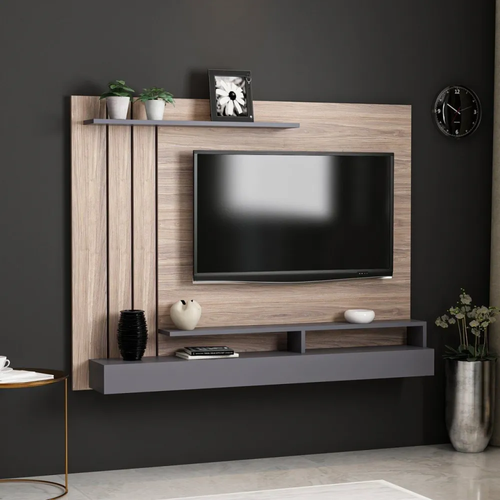 Mobile TV sospeso Lopud L157xH120cm Rovere chiaro e grigio chiaro