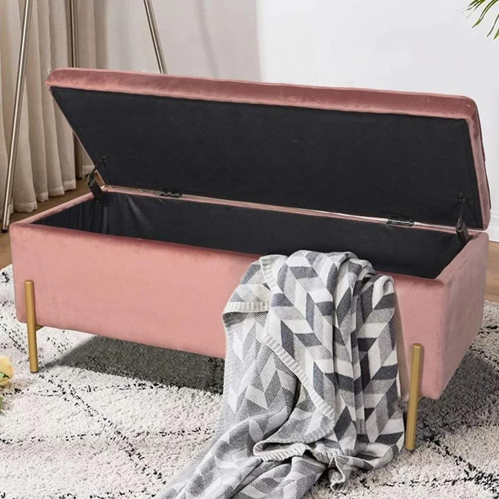 Cassapanca Pouf Contenitore Panca Sgabello Poggiapiedi Tessuto Velluto Rosa