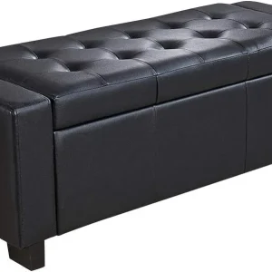 Cassapanca Pouf Contenitore Panca Sgabello Poggiapiedi Legno e Eco Pelle Nero