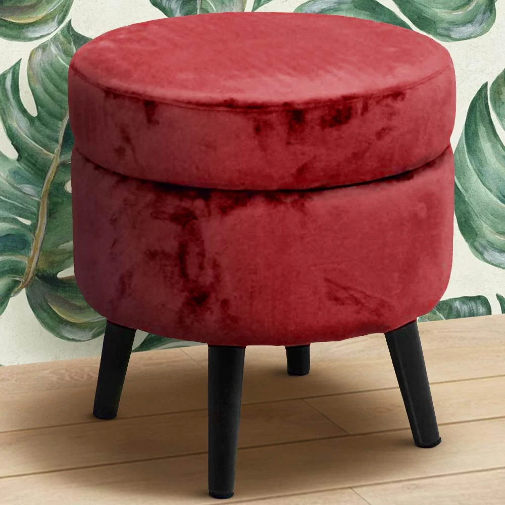 Pouf Contenitore Sgabello Cassapanca Poggiapiedi Tessuto Velluto Bordo 37x40