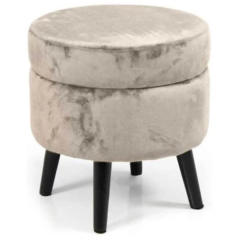 Pouf Contenitore Sgabello Cassapanca Poggiapiedi Tessuto Velluto Beige 37x40