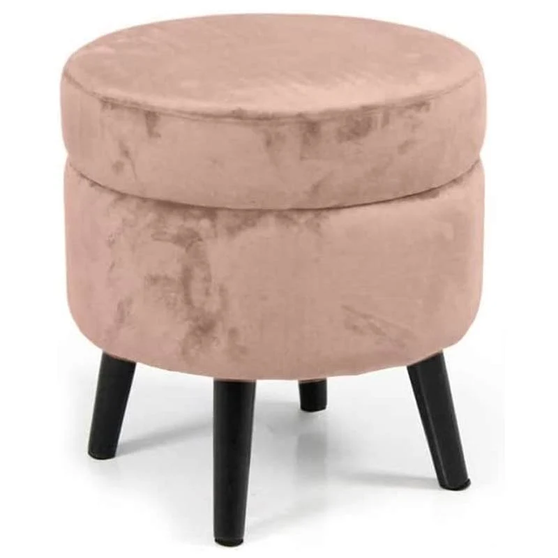 Pouf Contenitore Sgabello Cassapanca Poggiapiedi Tessuto Velluto Rosa 37x40