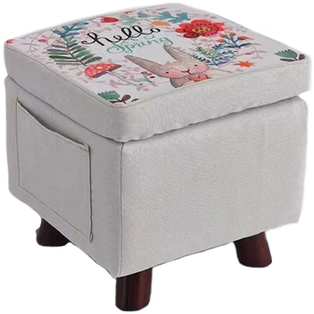 Pouf Contenitore Tessuto Multiuso Poggiapiedi Sgabello e Baule Colore Grigio