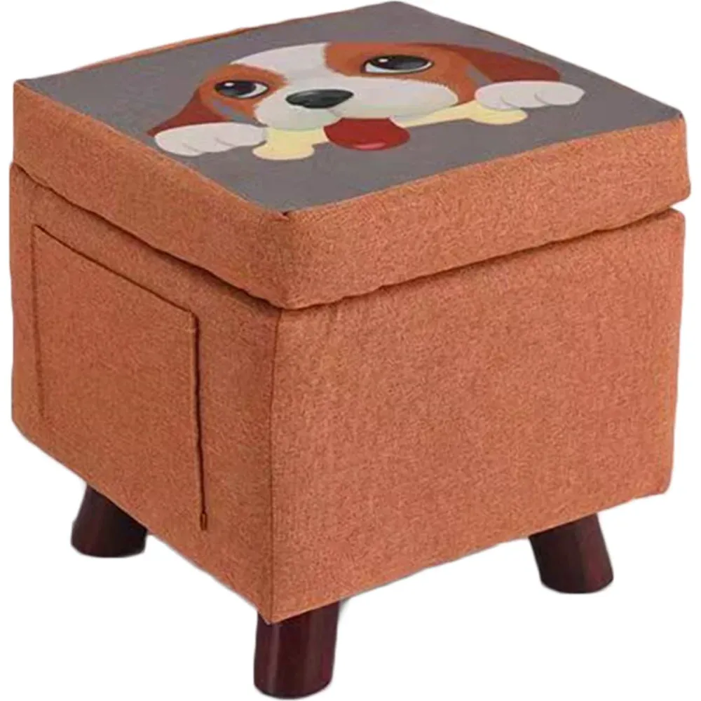 Pouf Contenitore Tessuto Multiuso Poggiapiedi Sgabello Baule Colore Arancione