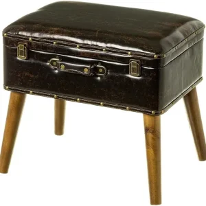 Pouf Contenitore Valigia Apribile Sgabello Cassapanca Poggiapiedi Ecopelle Brown