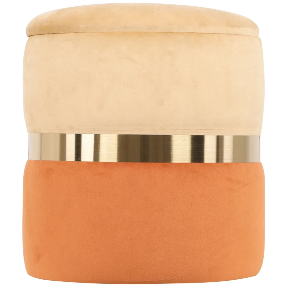 Pouf Contenitore Velluto 42x37 cm Poggiapiedi Capiente Beige e Terra di Siena