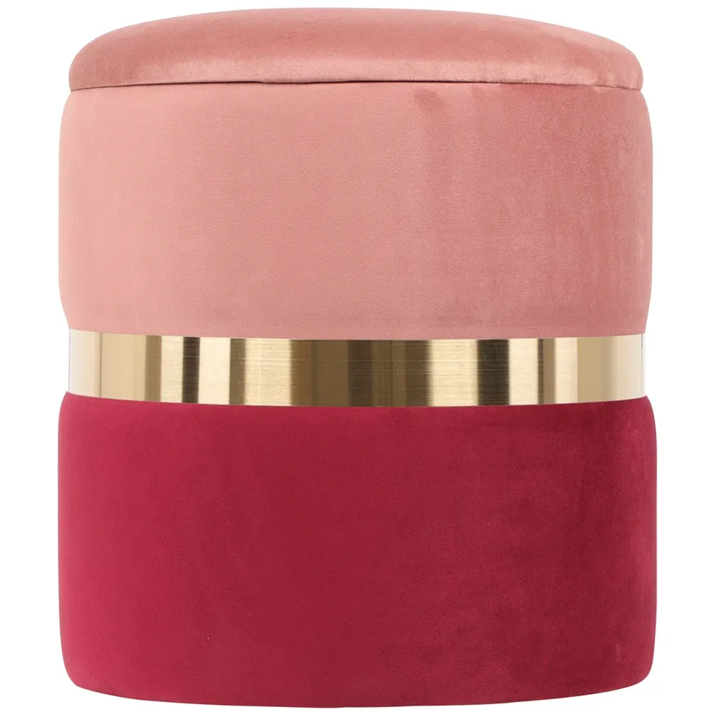 Pouf Contenitore Velluto 42x37 cm Poggiapiedi Capiente Colore Borgogna e Rosa