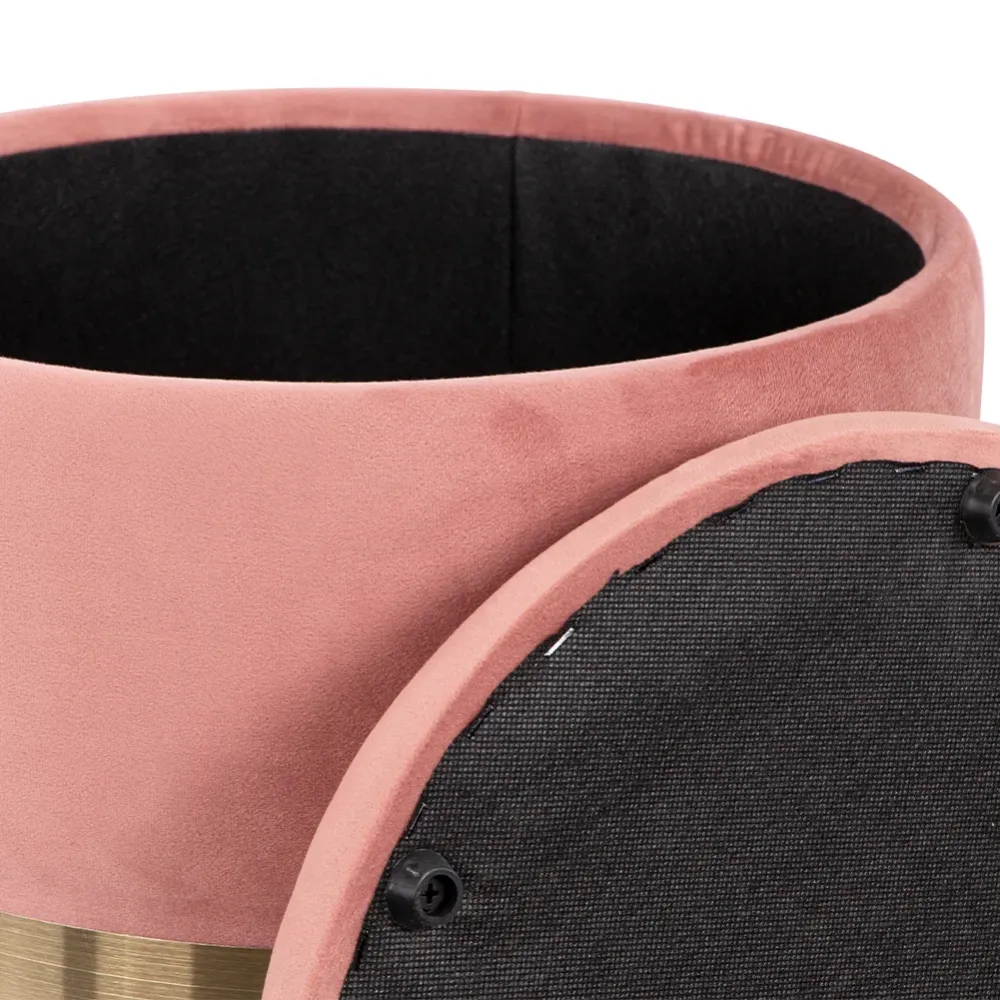 Pouf Contenitore Velluto 42x37 cm Poggiapiedi Capiente Colore Borgogna e Rosa