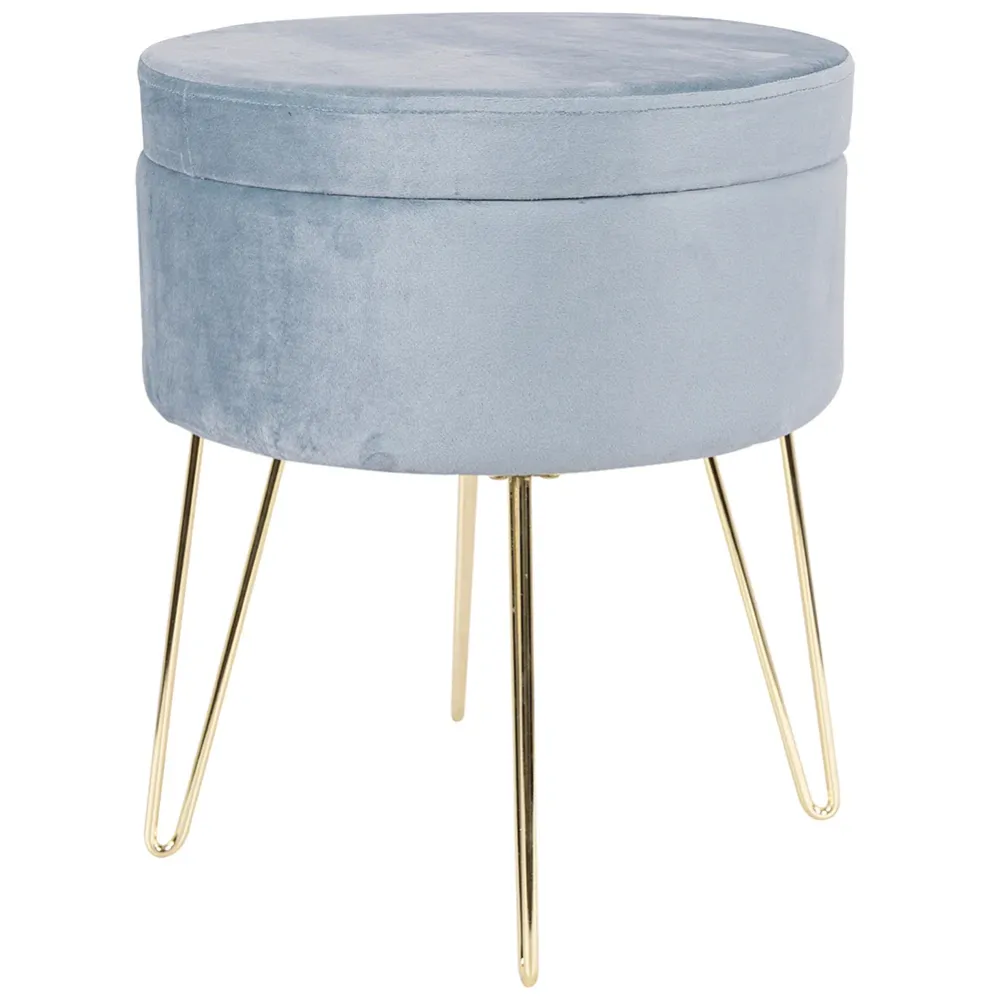 Pouf Contenitore Velluto Poggiapiedi con 4 Gambe Oro 37,5 x 45 cm Grigio