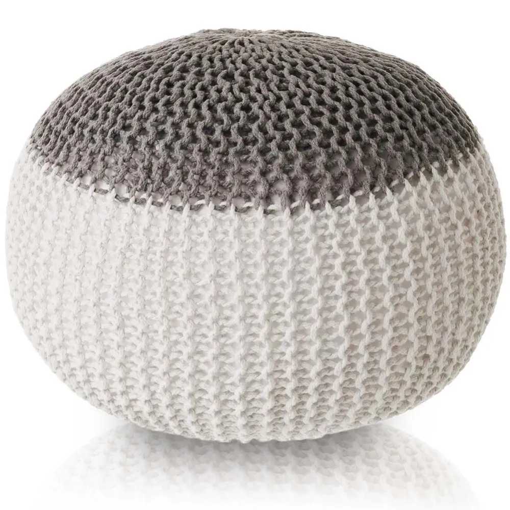 Pouf Poggiapiedi Tessuto maglia Grigio e Bianco Fodera Rimovibile 45 cm