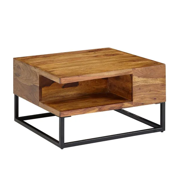 Tavolino da caffè Wohnling 60x60x345 cm Tavolino da divano quadrato legno massello di Sheesham / metallo tavolo da salotto...