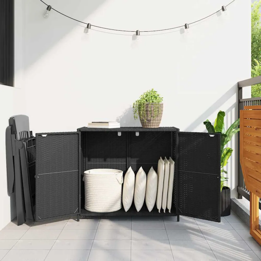 Armadietto Portaoggetti da Giardino Nero 83x45x76 cm Polyrattan