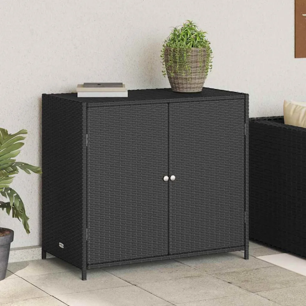 Armadietto Portaoggetti da Giardino Nero 83x45x76 cm Polyrattan