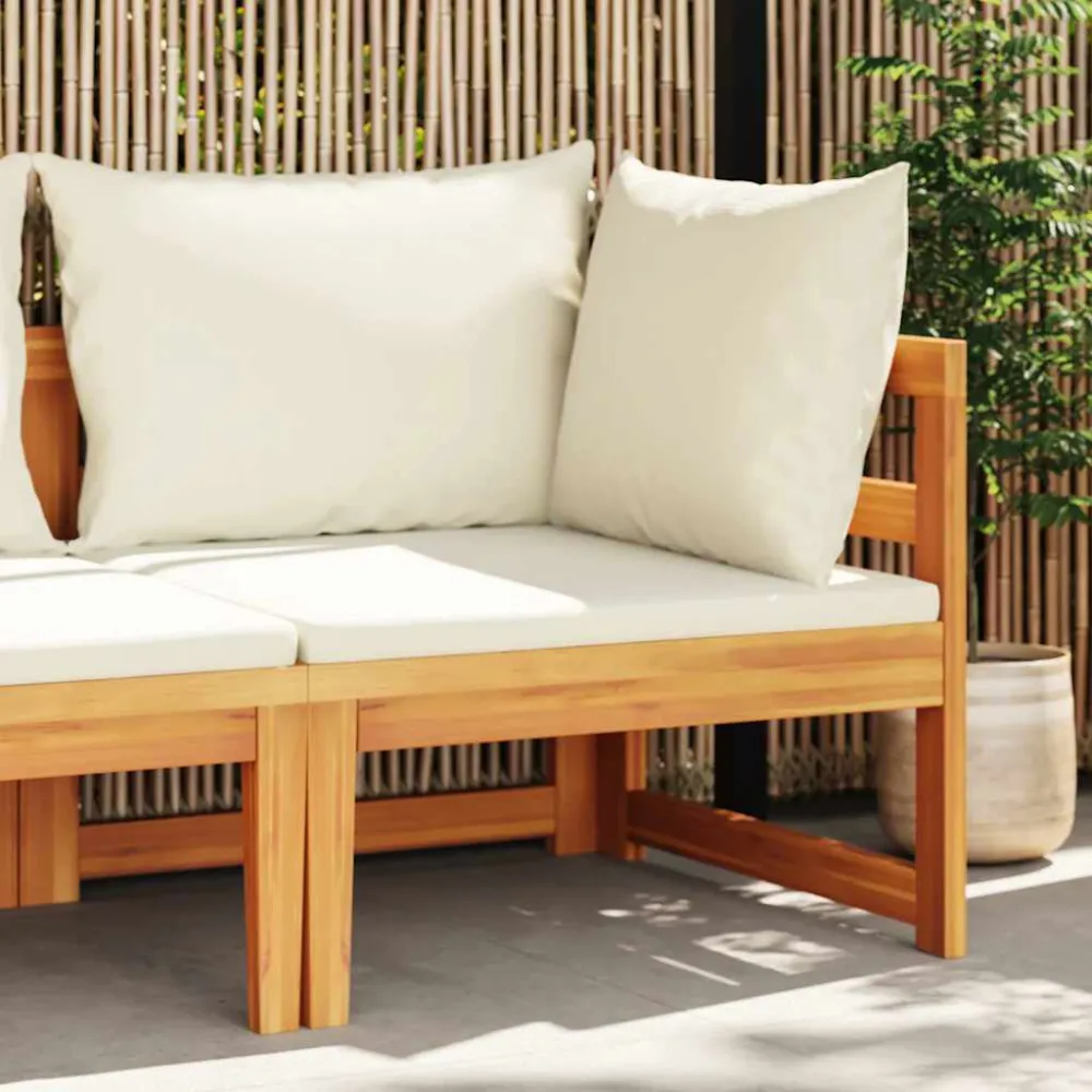 Divano Angolare con Cuscini Bianco Crema Massello di Acacia