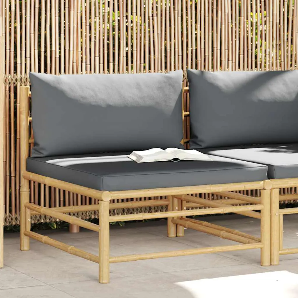 Divano Centrale da Giardino con Cuscini Grigio Nero Bambù