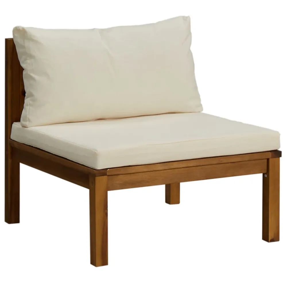Divano Centrale Modulare Cuscini Bianco Crema Legno d'Acacia