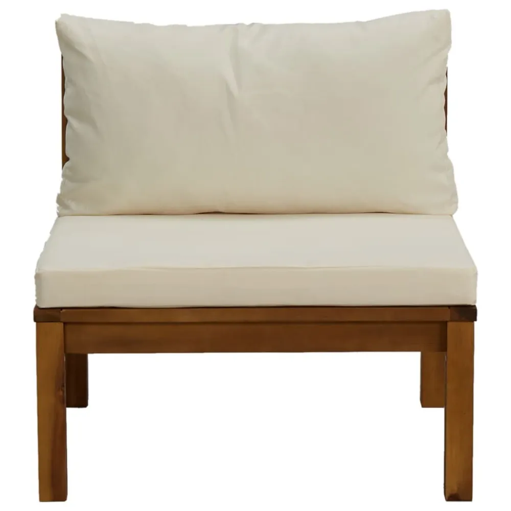 Divano Centrale Modulare Cuscini Bianco Crema Legno d'Acacia