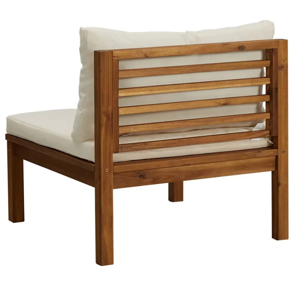 Divano Centrale Modulare Cuscini Bianco Crema Legno d'Acacia