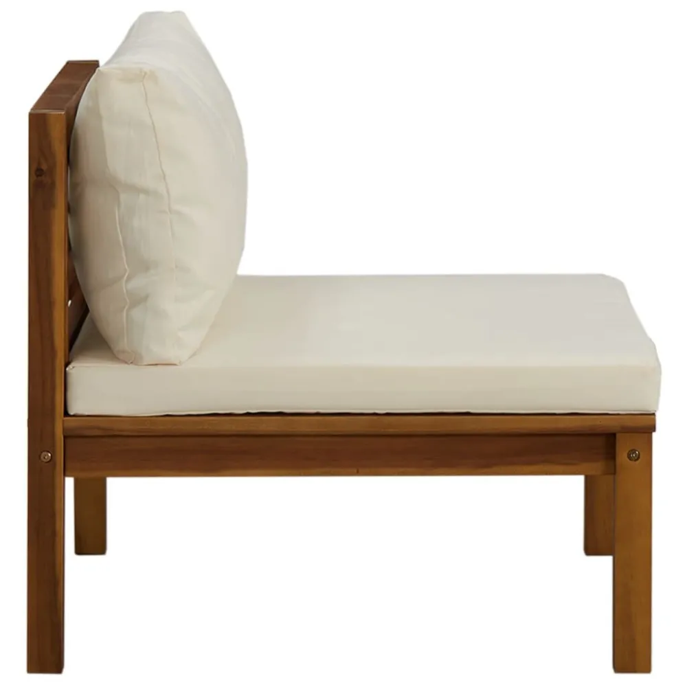 Divano Centrale Modulare Cuscini Bianco Crema Legno d'Acacia