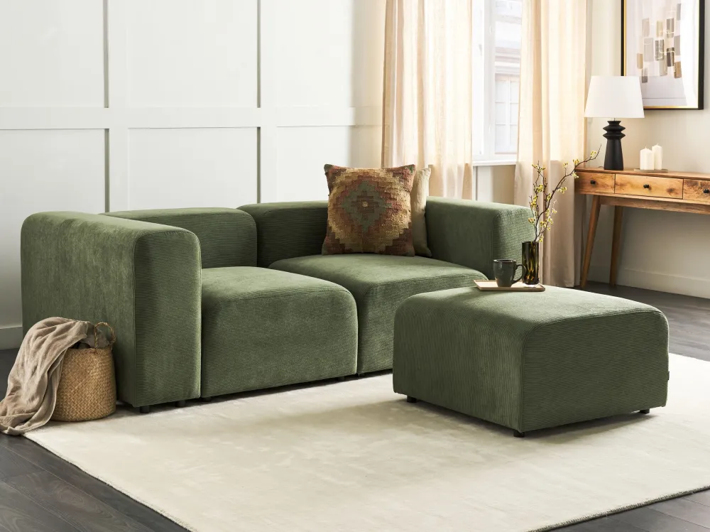 Divano componibile velluto coste verde 3 posti con pouf FALSTERBO