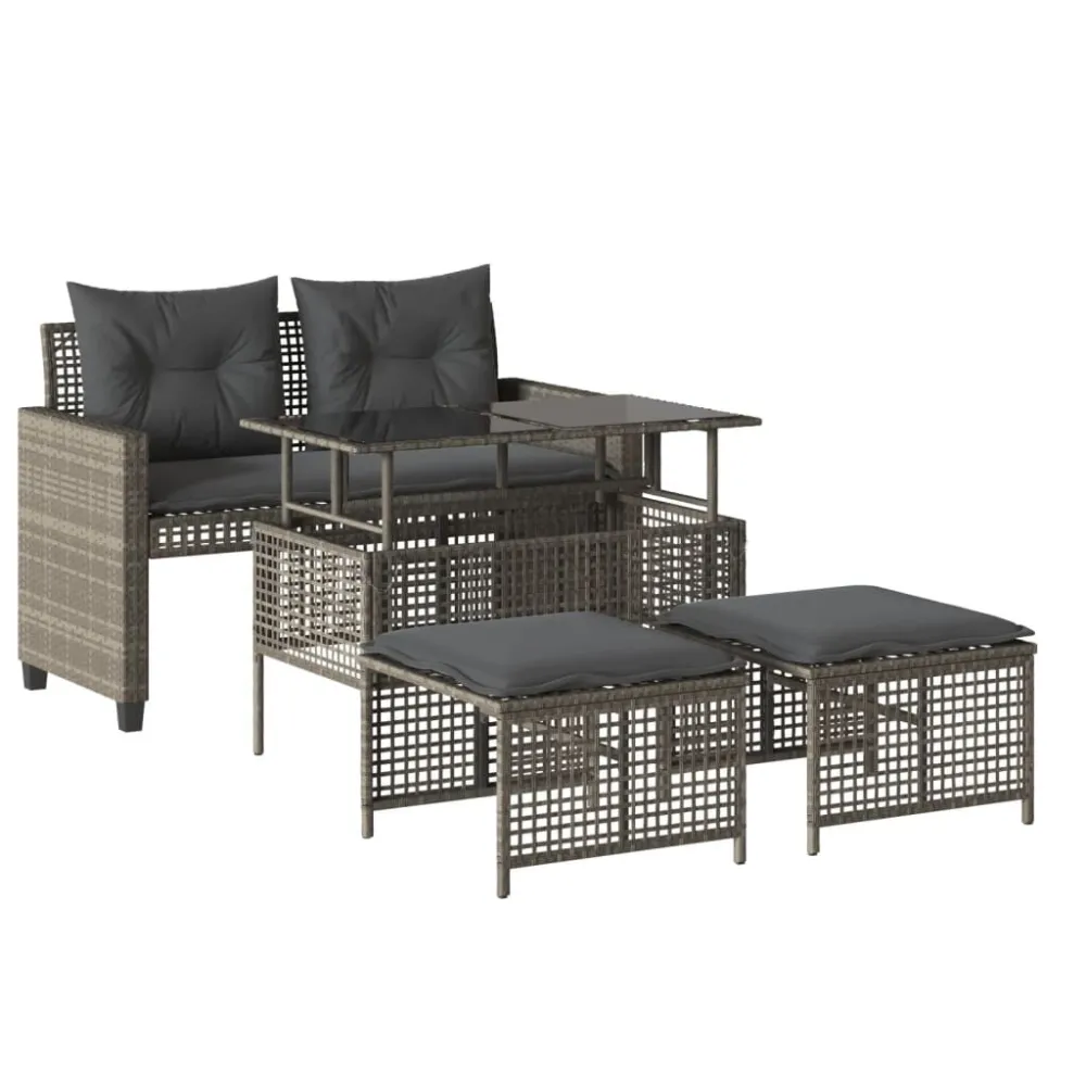 Divano da Giardino 4pz Cuscini Grigio Limpido Polyrattan e Vetro