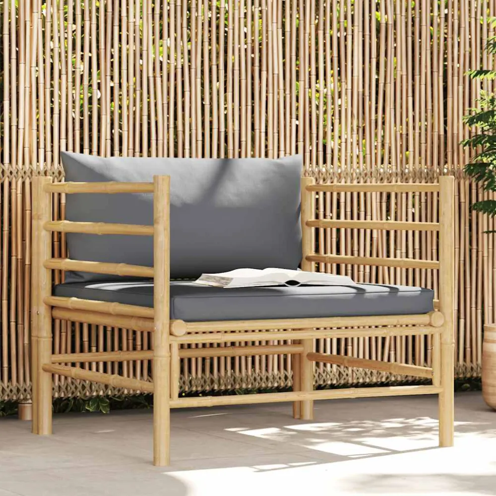Divano da Giardino con Cuscini Grigio Nero Bambù