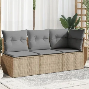 Divano da giardino con cuscini resina intrecciata panna 3 posti