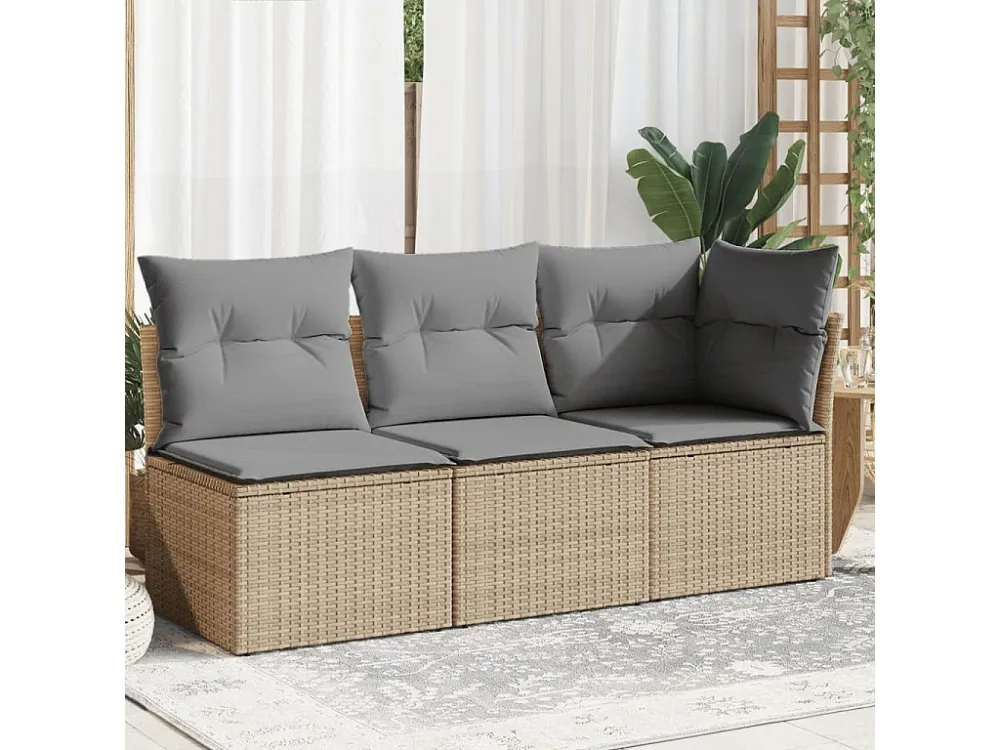 Divano da giardino con cuscini resina intrecciata panna 3 posti