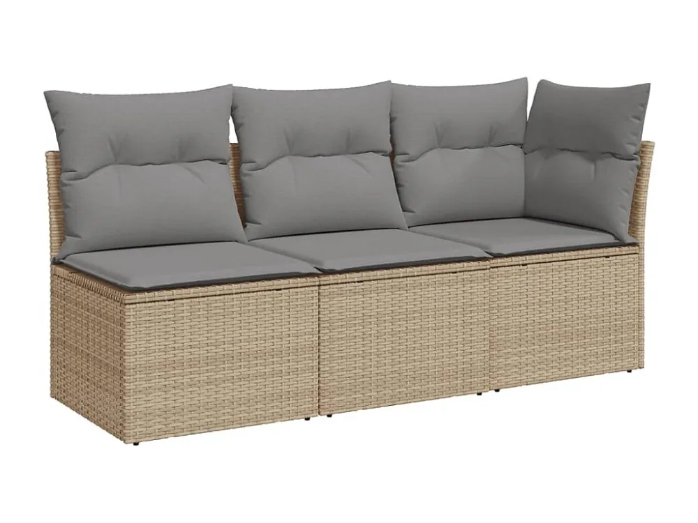 Divano da giardino con cuscini resina intrecciata panna 3 posti