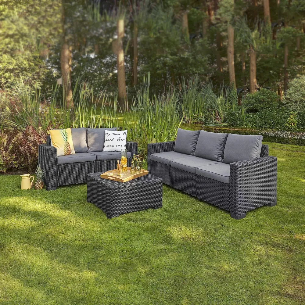 Divano 2 posti resina "California" effetto rattan con cuscini cm 141x68 72h