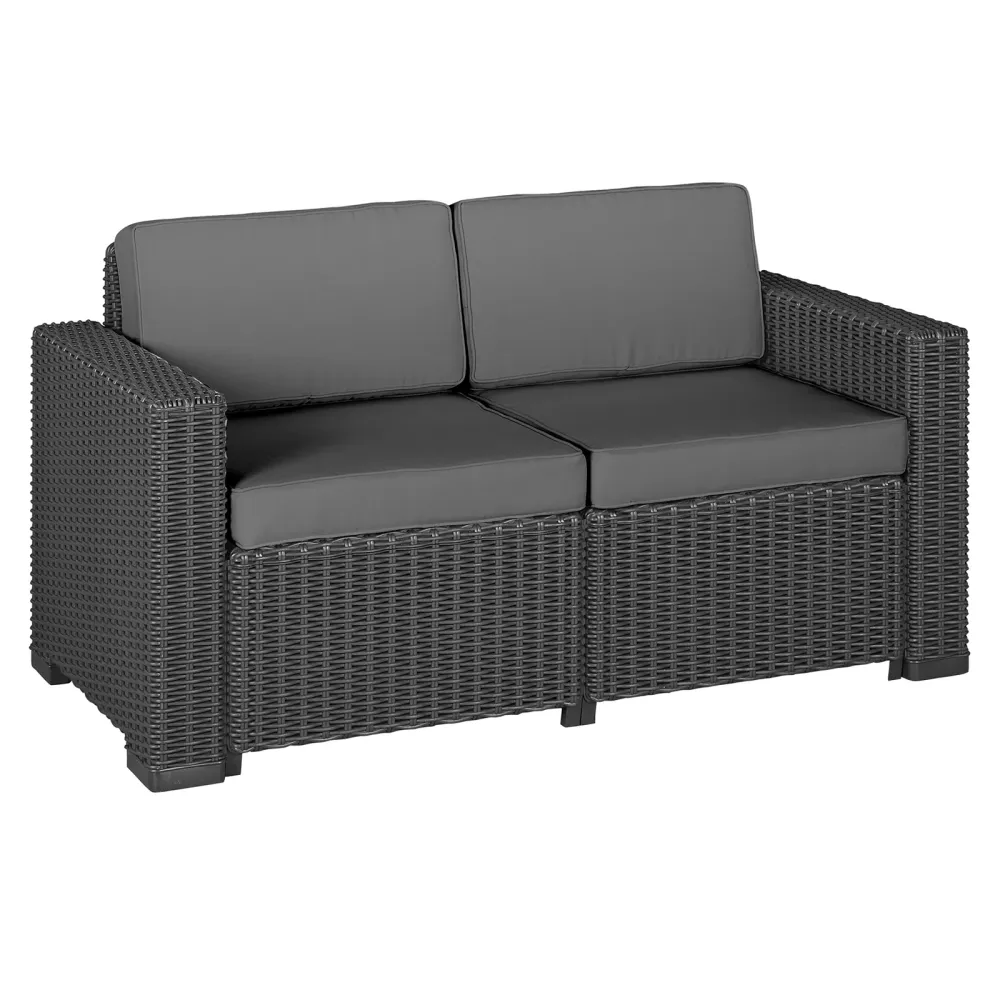 Divano 2 posti resina "California" effetto rattan con cuscini cm 141x68 72h