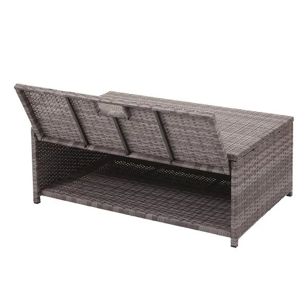 Mendler set polyrattan HWC-J34 set balcone/giardino/salotto divano vano portaoggetti grigio cuscini grigio tenebroso 77087...