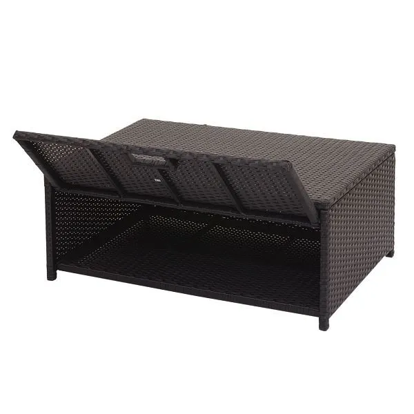 Mendler set polyrattan HWC-J34 set balcone/giardino/salotto divano vano portaoggetti nero cuscini grigio ombroso 77078+770...