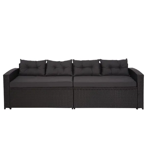 Mendler set polyrattan HWC-J34 set balcone/giardino/salotto divano vano portaoggetti nero cuscini grigio ombroso 77078+770...
