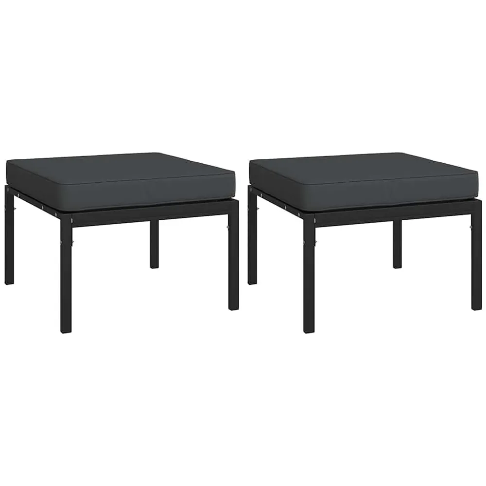 Poggiapiedi Giardino con Cuscini Grigi 2pz 60x60x35 cm Acciaio