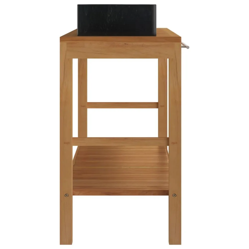 Armadietto da Bagno Legno di Teak con Lavabi Marmo Nero