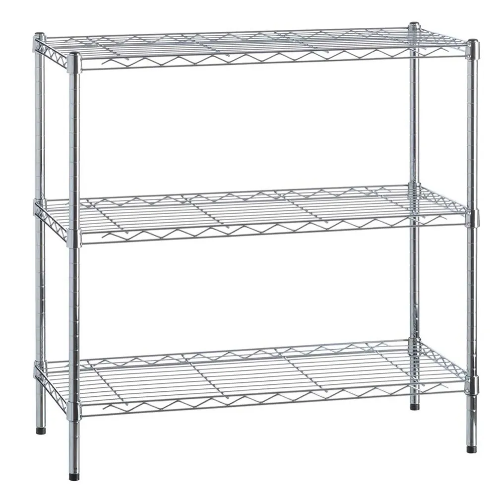 Scaffalatura Mobile Libreria Scaffale Metallo Cromato 3 Scaffali 90x35x88cm