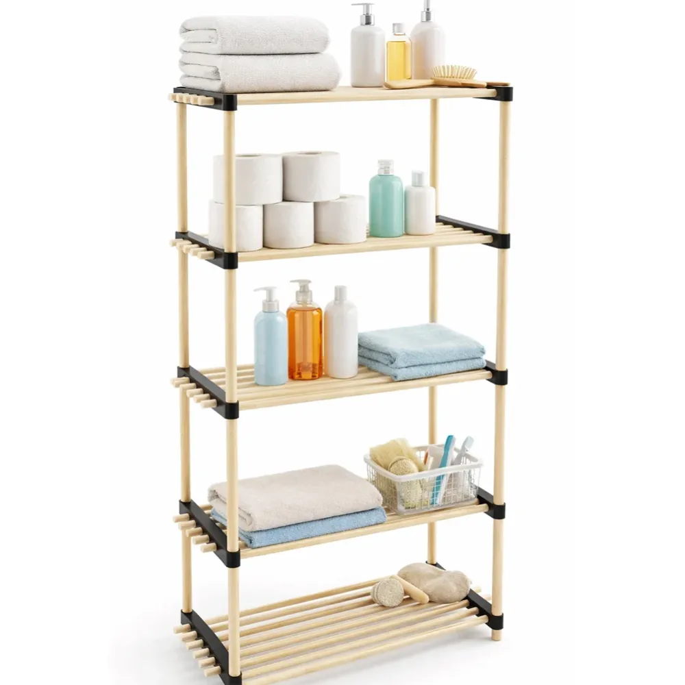 Scaffale Legno 5 Ripiani Scaffalatura Multiuso Bagno Casa Ufficio 28x56x117cm
