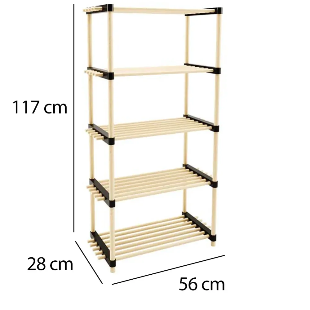 Scaffale Legno 5 Ripiani Scaffalatura Multiuso Bagno Casa Ufficio 28x56x117cm