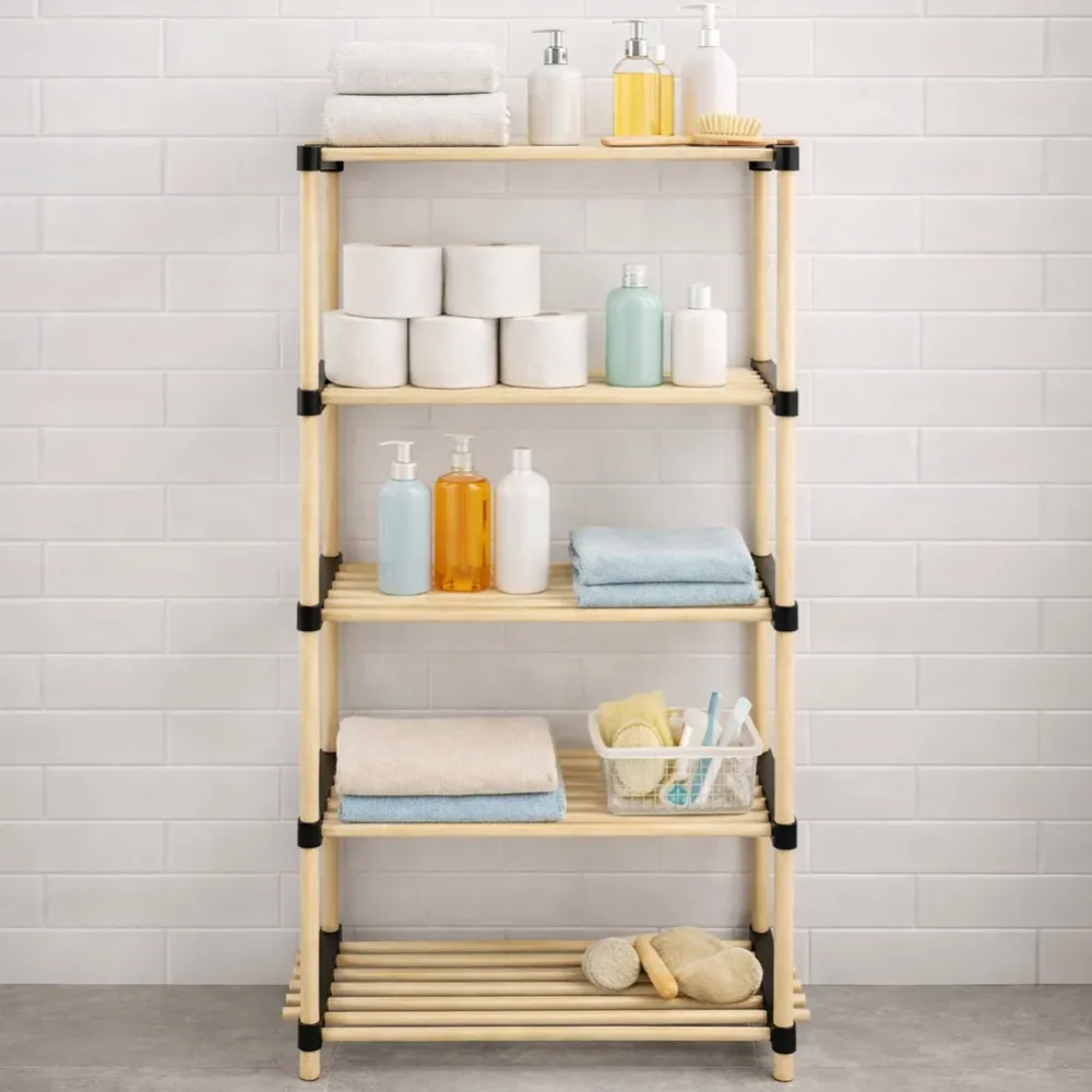 Scaffale Legno 5 Ripiani Scaffalatura Multiuso Bagno Casa Ufficio 28x56x117cm