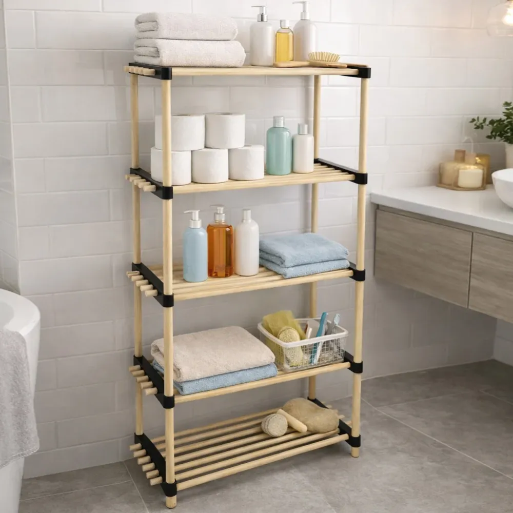 Scaffale Legno 5 Ripiani Scaffalatura Multiuso Bagno Casa Ufficio 28x56x117cm