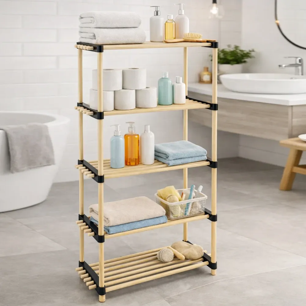 Scaffale Legno 5 Ripiani Scaffalatura Multiuso Bagno Casa Ufficio 28x56x117cm