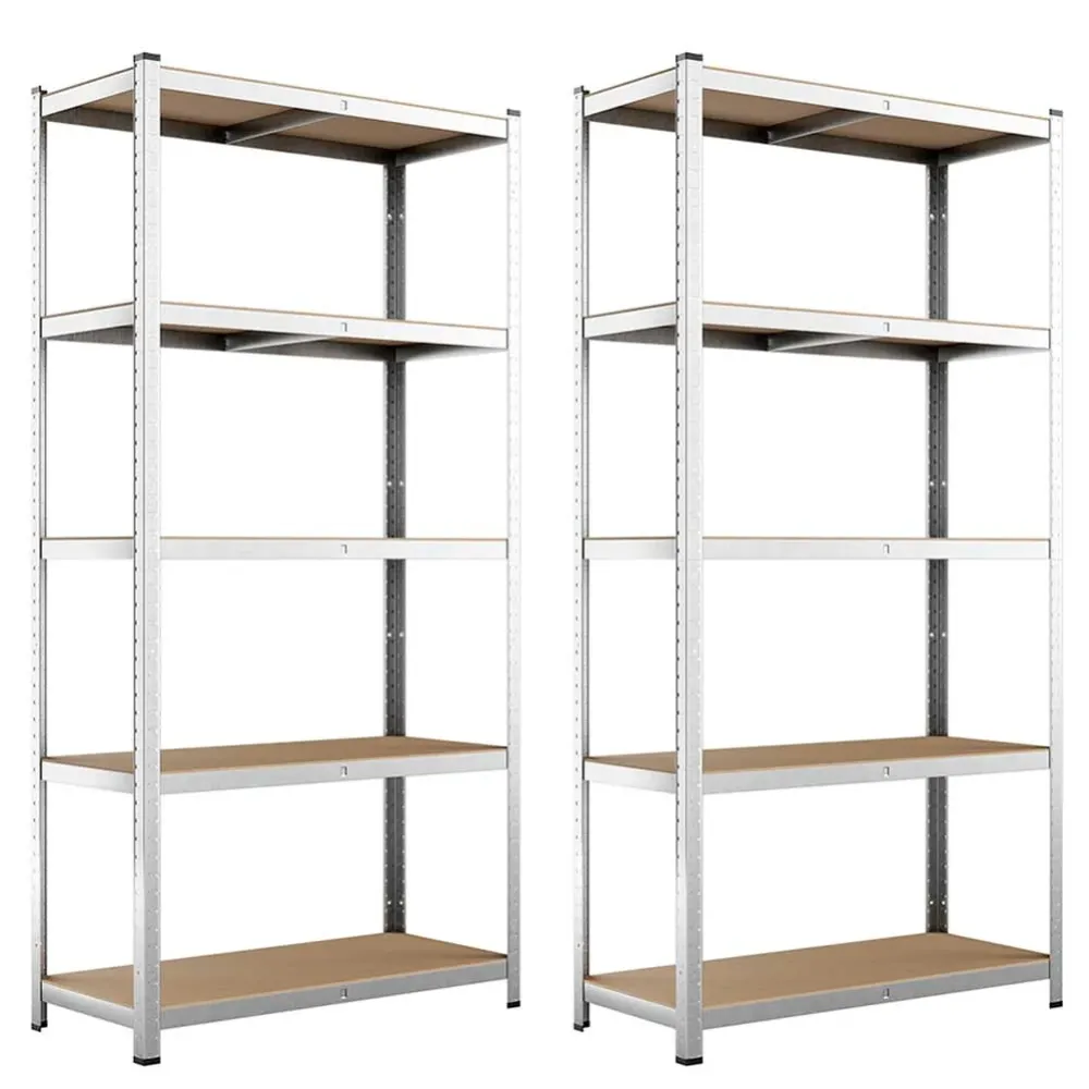 2x Scaffale Metallo Zincato 5 Ripiani MDF Scaffalatura Carichi Pesanti 180x90x40