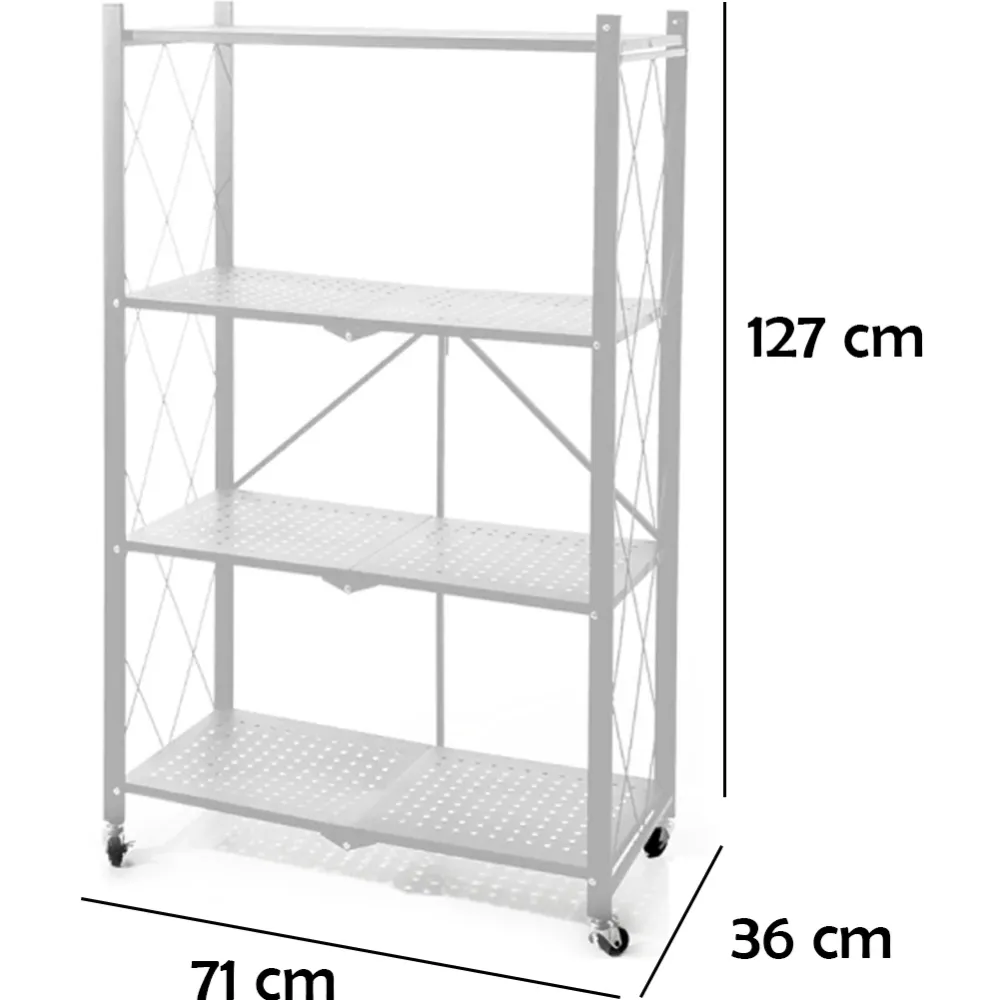 Scaffale 4 Ripiani Richiudibile Salvaspazio Metallo Scaffalatura Pieghevole