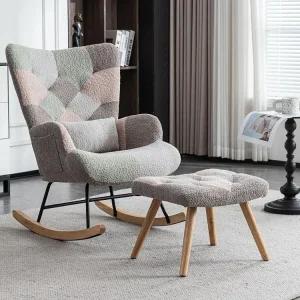 Sedia dondolo、Sedia dondolo tessuto French terry - con cuscino lombare e poggiapiedi - Multicolor ModernLuxe