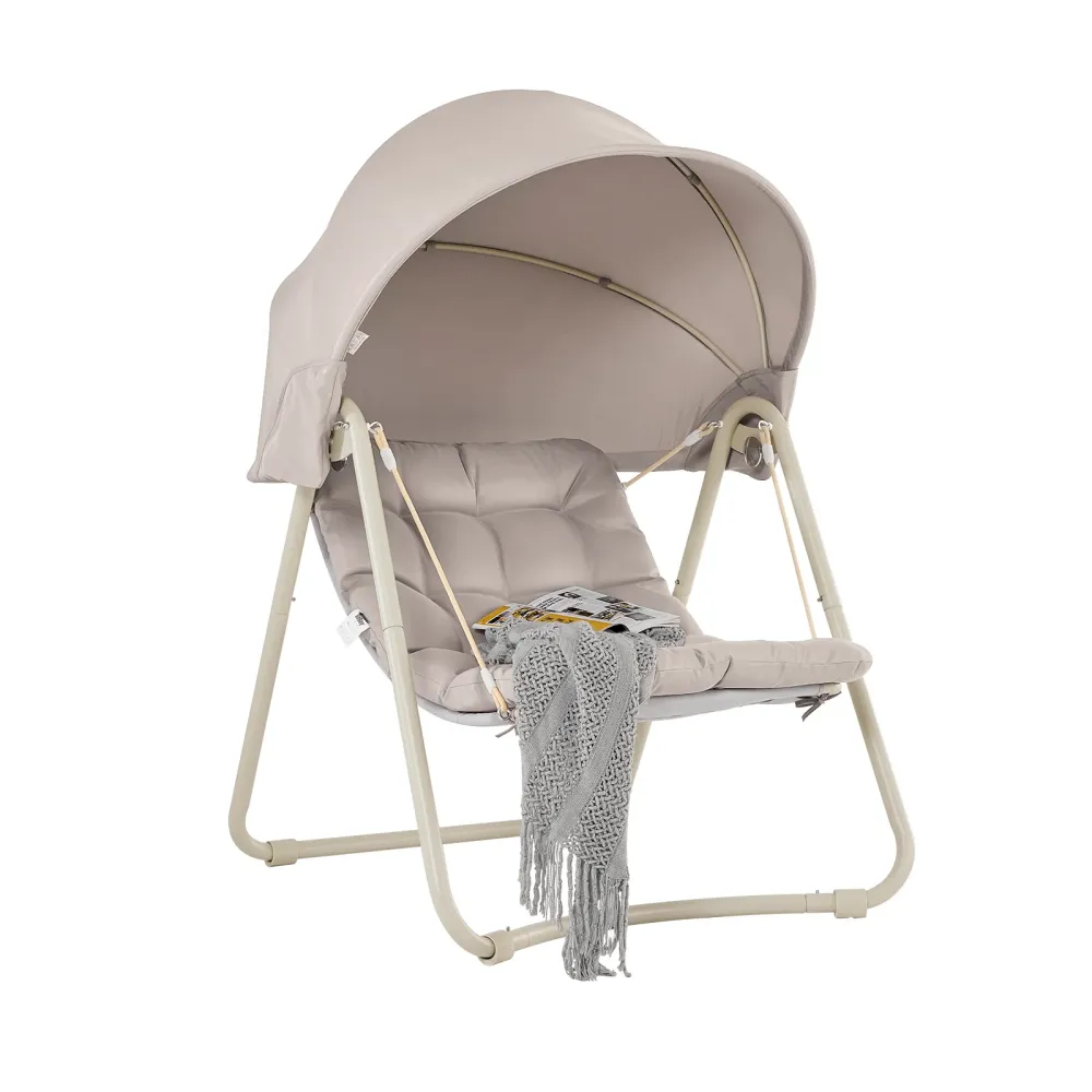 SoBuy OGS62-MI, Dondolo da Giardino Poltrona Relax con Parasole Regolabile Amaca da Giardino Sedia Dondolo per Esterni e I...