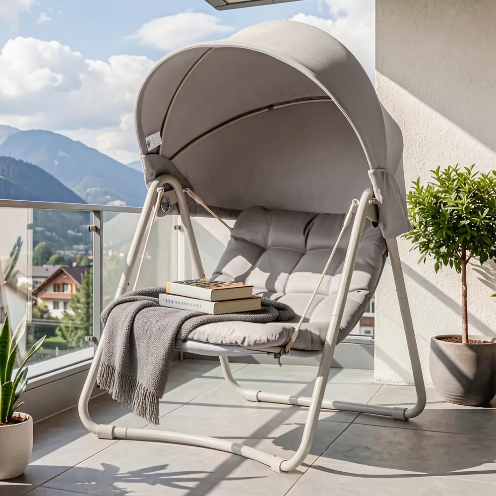 SoBuy OGS62-MI, Dondolo da Giardino Poltrona Relax con Parasole Regolabile Amaca da Giardino Sedia Dondolo per Esterni e I...